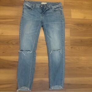 Free People Light Blue Distressed Ankle Jeans